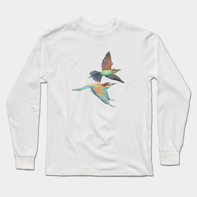 Bee-eater in Flight Illustration Long Sleeve T-Shirt by Julia Doria Illustration